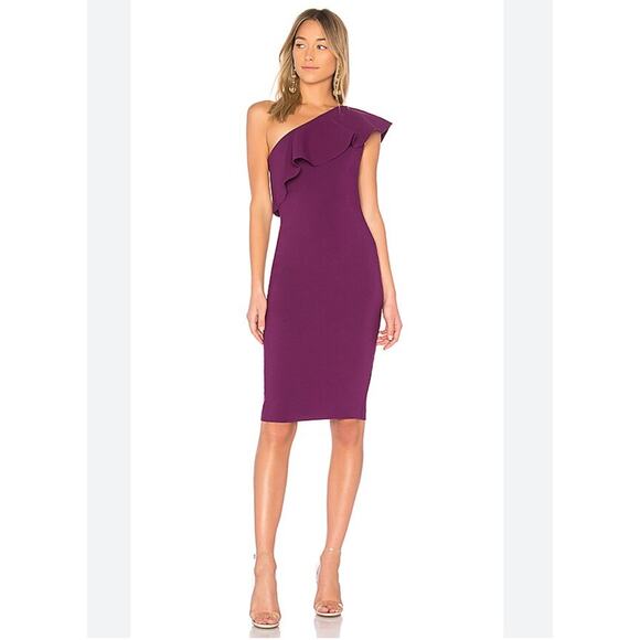 Likely Wilshire One Shoulder Dress | Plum Ruffle Cocktail Formal Midi | Size 2 - Picture 1 of 8